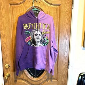 Beetlejuice It's Showtime Graphic Hoodie Purple Faded Colorblock Pullover Large